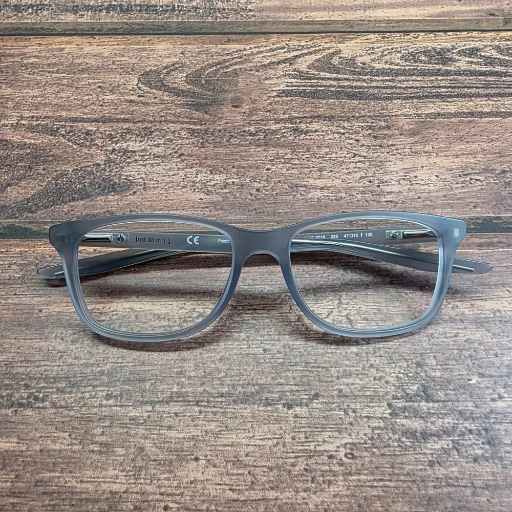 Nike 5019 035 Matte Grey Rectangular Eyeglass Frames 47-15-130 Teal Swoosh Logo